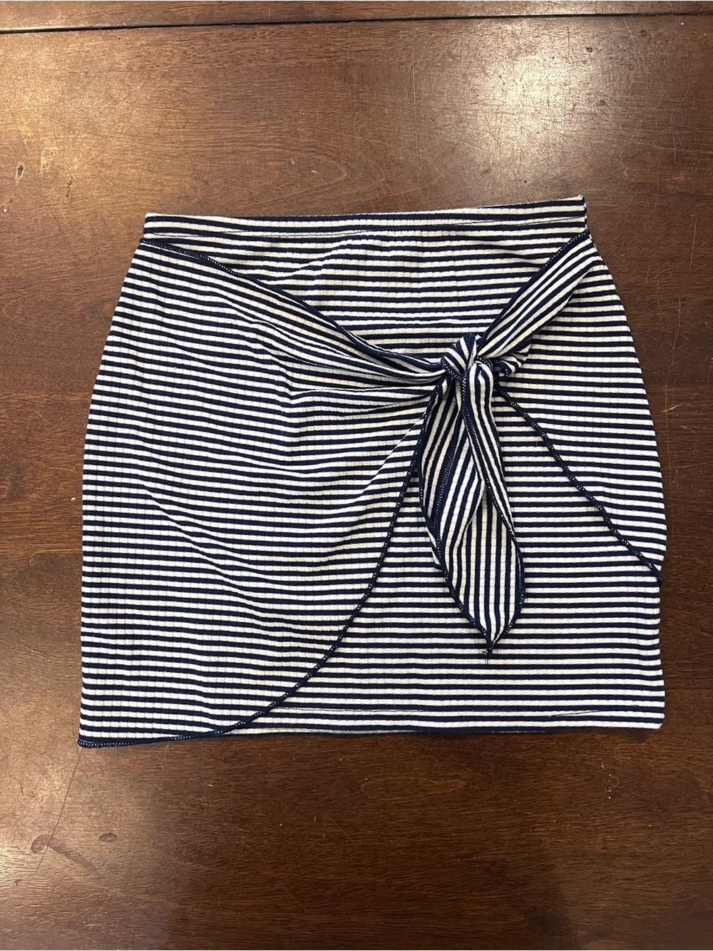 Girls Blue Rain Navy and White Striped Tie-Front Mini Skirt
